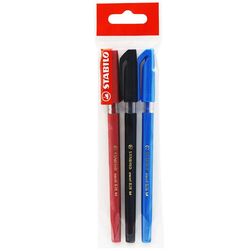 Pix fara mecanism Stabilo Excel 828, M, 0.45 mm, 3 culori/blister eco, rosu, negru, albastru Pix fara mecanism Stabilo Excel 828, M, 0.45 mm, 3 culori/blister eco, rosu, negru, albastru